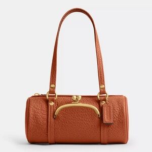Coach Kisslock Barrel Bag 28 in Brass/Amber Brown Textured Pebble Leather NWT